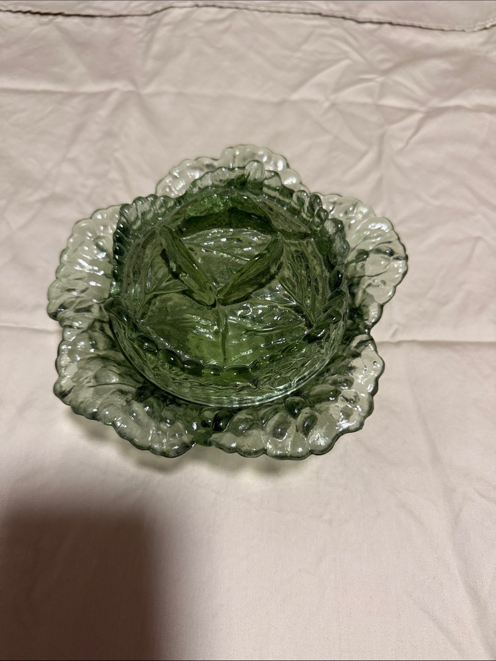 Green Pressed Glass Candy Dish